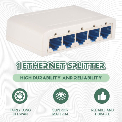 5X 5 Port Data ,Network Hub,Desktop Ethernet Splitter,Plug &  Shielded  Fanless Quiet