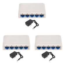 3X 5 Port Data ,Network Hub,Desktop Ethernet Splitter,Plug & Shielded Fanless Quiet