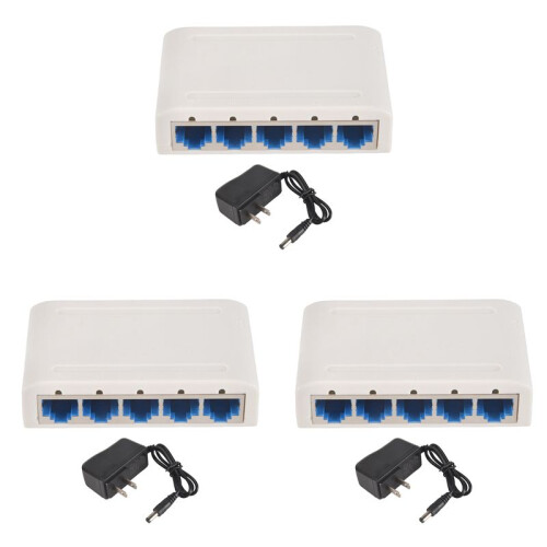 3X 5 Port Data ,Network Hub,Desktop Ethernet Splitter,Plug &  Shielded  Fanless Quiet