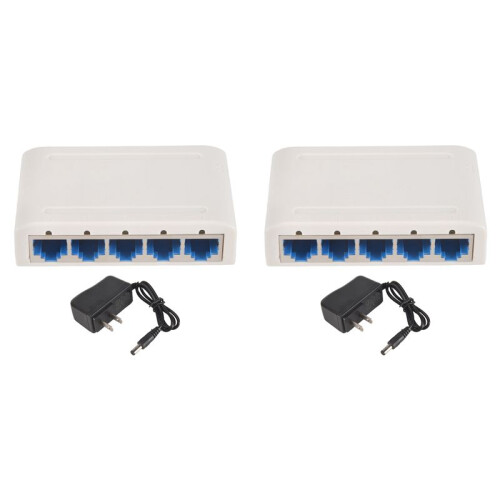 2X 5 Port Data ,Network Hub,Desktop Ethernet Splitter,Plug &  Shielded  Fanless Quiet 1