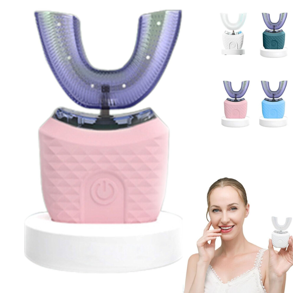 Light/Pink Ushaped Electric Toothbrush With Led 360 Hands Cleaning, Wireless, Ipx7 Waterproof