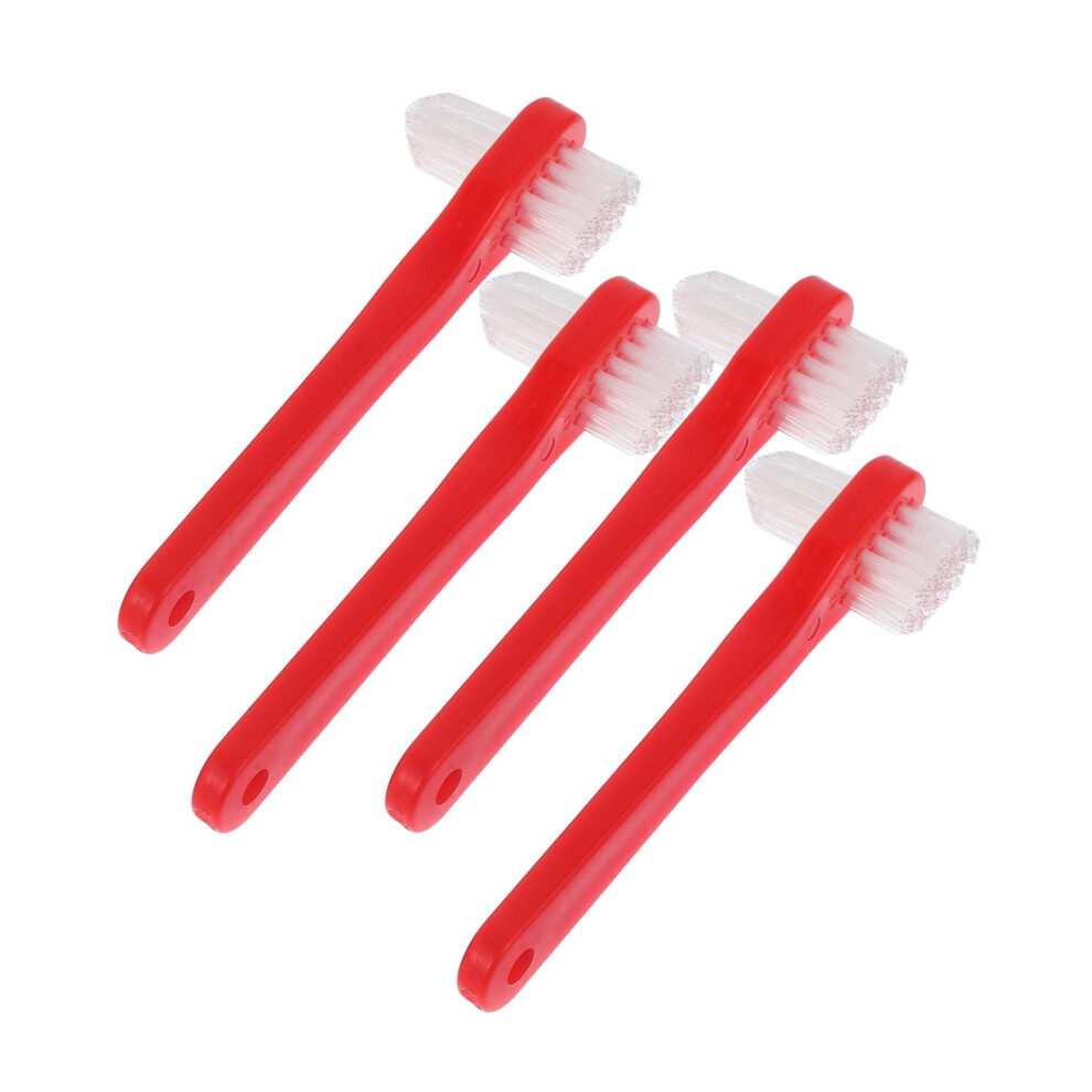 Red Dual Head Dentures Cleaning Brush Set With Ergonomic Grip For Travel And Daily Care, 4Pcs