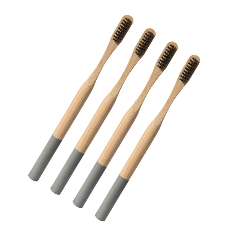 Grey Bamboo Toothbrush 4Pcs Eco Friendly Soft Bristle For Adults With Ergonomic Antislip Grip