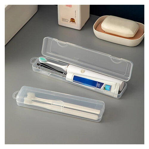 Transparent Toothbrush Travel Case with Toothpaste Holder, Compact Lightweight Storage Container 1