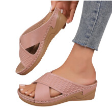 Sandals Dingeacha na mBan, Sandals Trá Éadroma, Strapa Log Dath Soildathach, Bun Tiubh, Bándearg5.5, Ag luí le hÉadaí Ócáideacha Samhraidh