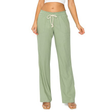 Cali1850Pantaloni casual din in pentru femei, cu talie smocked, stil Oceanside, cu buzunare, cu cusătură interioară de 32"