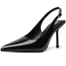 Zapatos de tacón negros sexys con tira trasera, elegantes y sofisticados para mujer, con punta cerrada, tacón alto puntiagudo, ideales para bodas,