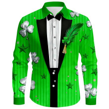 Long Sleeve Blouses with Saint Patrick's Day Digital Print Tee for Mens