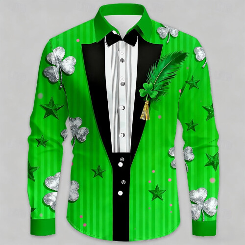 Långärmade blusar med digitaltryckt Saint Patrick's Day-tröja för män 2