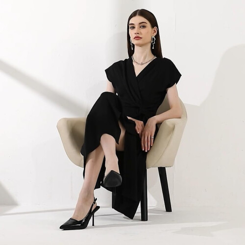 Μαύρες σέξι γόβες με slingback, κομψές, ντυμένες γόβες για γυναίκες, κλειστά δάχτυλα, 2