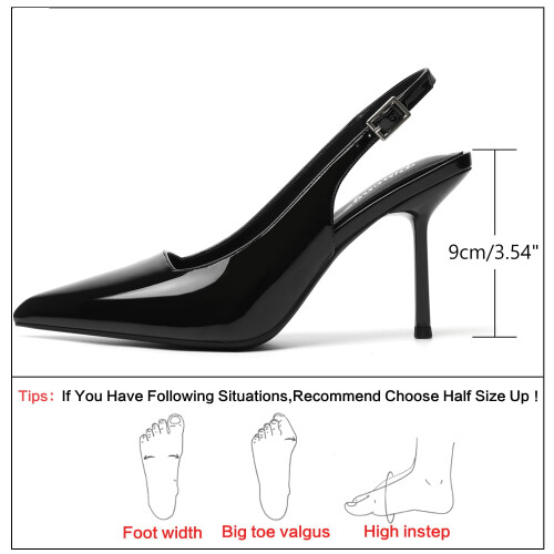 Μαύρες σέξι γόβες με slingback, κομψές, ντυμένες γόβες για γυναίκες, κλειστά δάχτυλα, 1