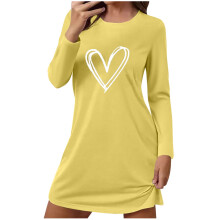 Damen-Schlafkleid & Nachthemd mit langen Ärmeln und Herzchenmuster – Weiche, warme Loungewear aus Twill, Größen S-2XL, verschiedene Farben,