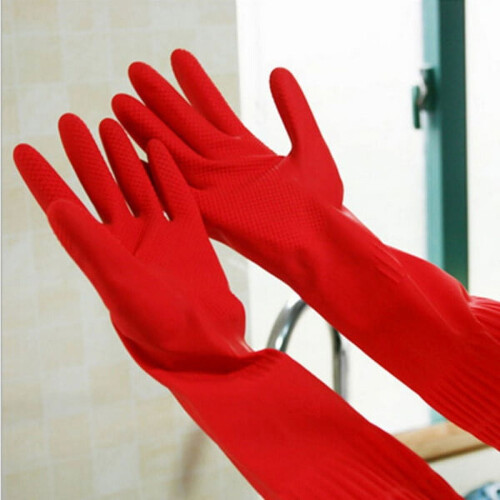 Rubber Dishwashing Gloves Extra Thick Long Sleeve 1 Pair 1