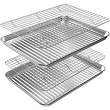 Quarter Baking Sheet Pan + Wire Rack Set (2 Pans + 2 Racks), Stainless Steel, Warp-Resistant, Rust-Free, 12"x10"x1"