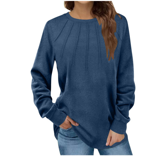 Γυναικεία Μπλούζες Plus Size, Μονόχρωμα Πουλόβερ με Μακρυμάνικα και Στρογγυλή 1