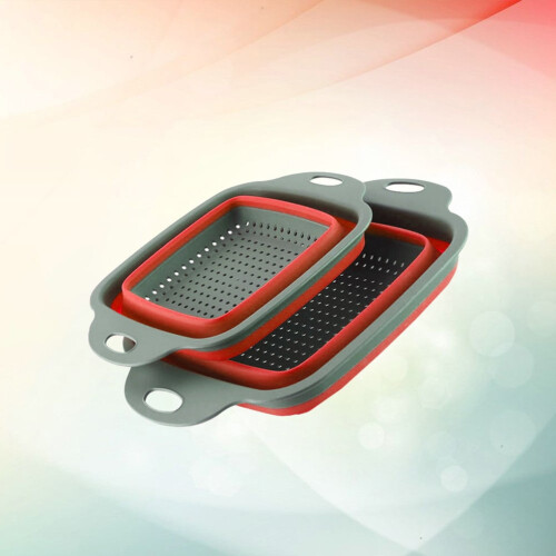 Collapsible Kitchen Strainer Colander Over Sink Dish Drying Rack - Red 1