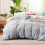 Ensemble de housse de couette réversible grise à fleurs Queen 3 pièces 1