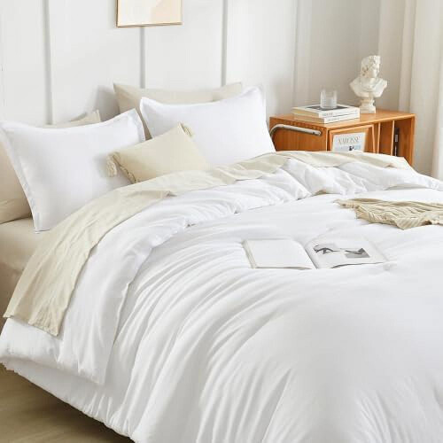 White comforter set full size 3 pieces lightweight 2
