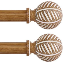 Lot de 2 tringles à rideaux réglables aspect bois, 71-122 cm, 2,5 cm de diamètre, style bohème/ferme, marron, compatibles avec les supports