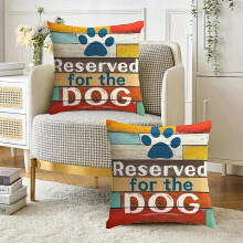Lot de 2 coussins ultra doux en peluche courte pour amoureux des chiens – « Réservé au chien », motif pattes et rayures, fermeture éclair,