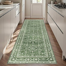 Tapis de couloir 3x6 Vintage Green, lavable et antidérapant, en fausse laine
