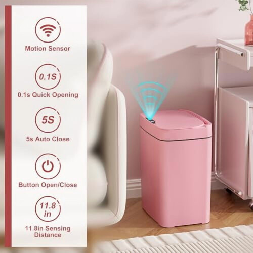 2.7 Gal Touchless Bathroom Trash Can with Lid – Slim, 1