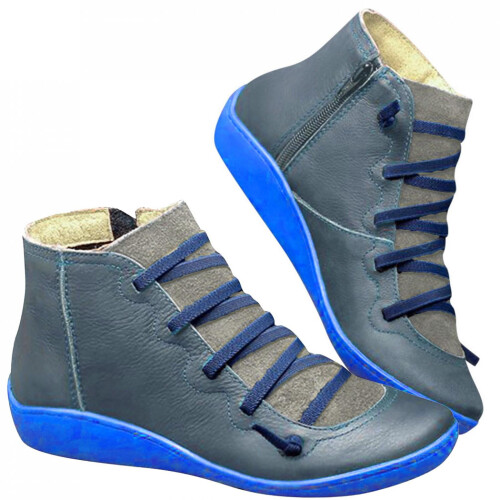 Γυναικείες μπότες UTTOASFAY Casual, φλατ δερμάτινες μπότες, ρετρό, με κορδόνια, με 1