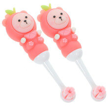 Soft Bristle Toothbrush for Kids with Ergonomic Bear Handle, Compact Travel Size, 2 Pack Pink