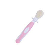 Baby Silicone Toothbrush with Tongue Cleaner, Soft Bristles for Newborns, DualSided Pink Infant Brush