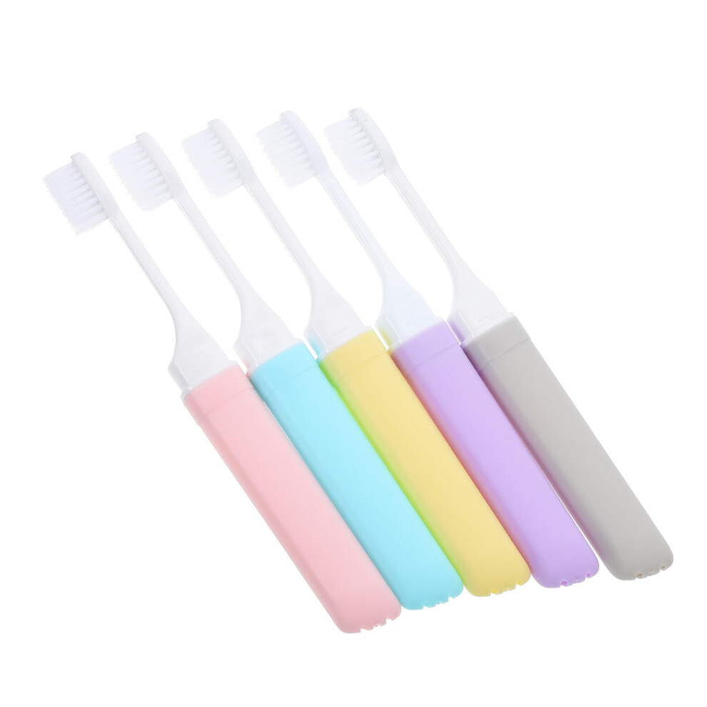 Travel Toothbrush Set 5pcs Soft Bristle Folding Design for Adults Compact Size MultiColor
