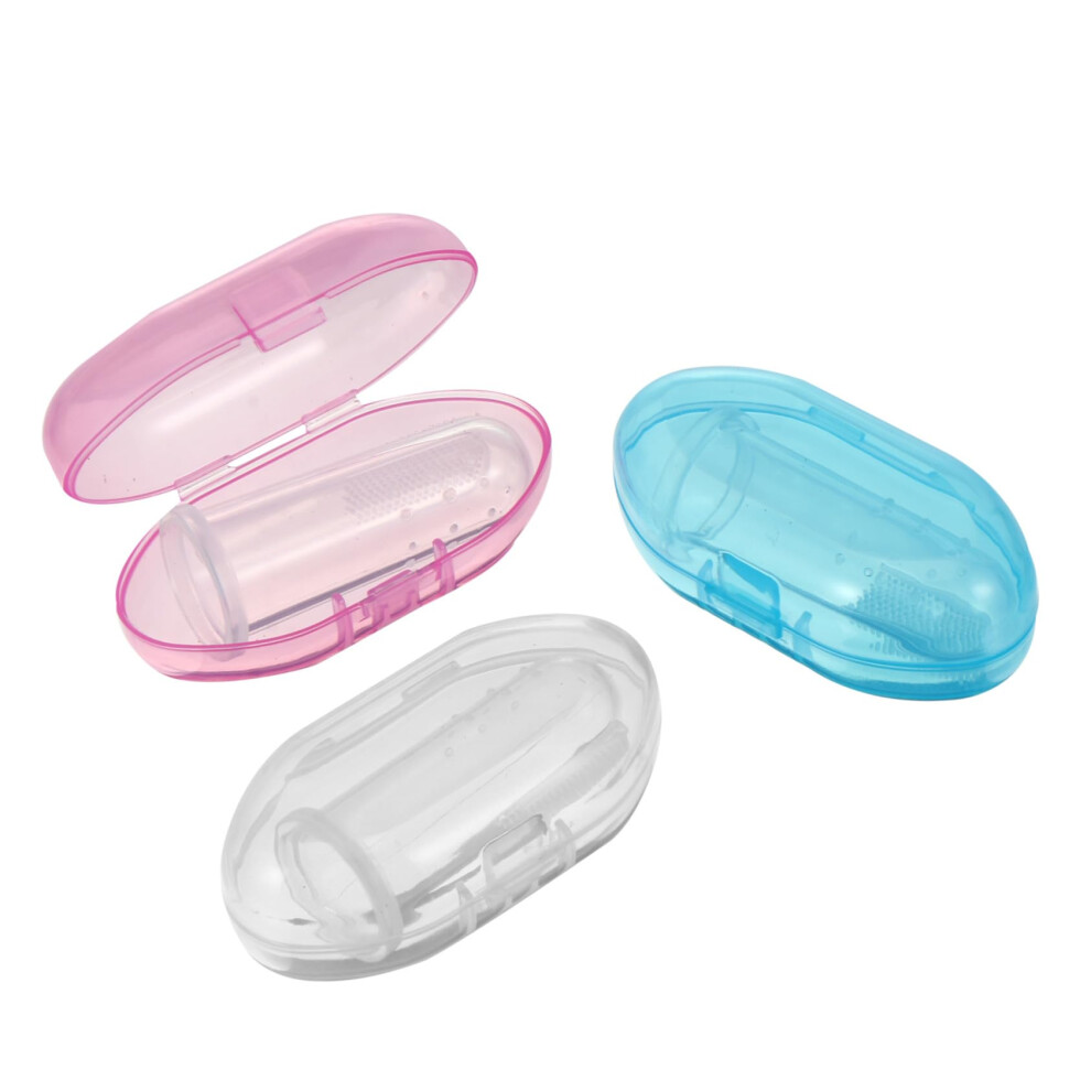 Baby Finger Toothbrush Set 3Pcs Soft Silicone Doublesided Infant Gum Massager For Newborn Oral Care Blue/Pink/White