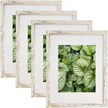 Lot de 4 cadres 11x14, pour photos 8x10 avec passe-partout ou 11x14 sans passe-partout, fixation murale, blanc vieilli