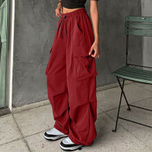 lulshou Dames Cargo Broek Effen Kleur Modieuze Casual Broek met Wijde Pijpen Middelhoge Taille en Zakken Cargo Broek Werkbroek