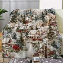 Coperta in flanella Vintage Winter Village – Morbida, calda, adatta a tutte le stagioni, perfetta per divano, letto, ufficio, campeggio e viaggi.