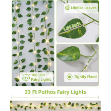 Guirlande lumineuse JINYUN 10 m (33 pi) à 100 LED – Fonctionne sur piles/USB, télécommande incluse, guirlande de lierre pour chambre, jardin,