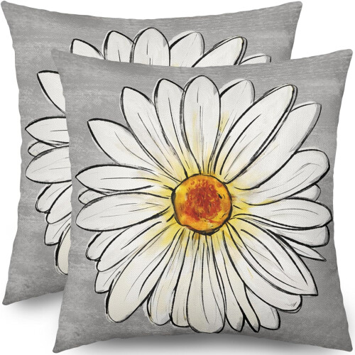 Μαξιλαροθήκες Spring Daisy 16x16, Σετ 2 τεμαχίων, Μαξιλαροθήκες από λινό σε γκρι χρώμα σε