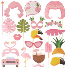 Kit photobooth sur le thème tropical hawaïen pour une fête hawaïenne d'été, avec accessoires photo, barbe, décoration pour mariage ou