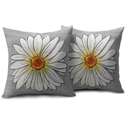 Μαξιλαροθήκες Spring Daisy 16x16, Σετ 2 τεμαχίων, Μαξιλαροθήκες από λινό σε γκρι χρώμα σε 1
