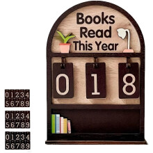Decoración rústica para estanterías de biblioteca en casa, contador anual de libros de madera con soporte, rastreador de objetivos literarios para