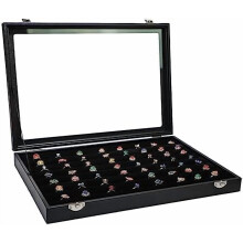 Caja organizadora de anillos de 7 ranuras con tapa transparente, color negro, para exhibición en tiendas. Organizador de joyas para anillos.