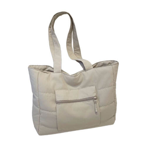 Gesteppte Canvas-Schultertasche Beige 65 x 44 cm 1