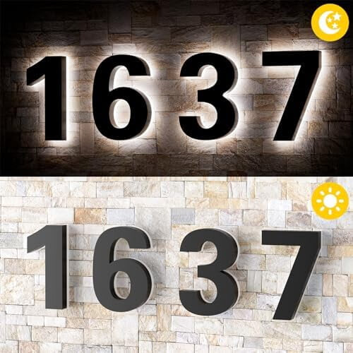 Números residenciais de 5 polegadas em aço inoxidável com iluminação traseira, LED, à prova d'água e compatíveis com uso externo. 2