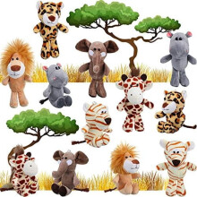 12 mini peluche di animali della giungla (12 cm circa) – Elefante, leone, giraffa, tigre per feste a tema animali, compatibili con Achievement (in