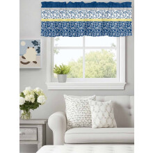 Cortina de varão azul-escura com bolso para varão, 152 x 46 cm, para cozinha, quarto e banheiro – Cortina listrada estilo fazenda, compatível