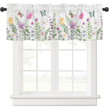 Cortina de cozinha com bandô, estampa de gnomo café marrom, cortina curta com bolso para varão, ideal para quarto e banheiro, 2 painéis, 70 cm de