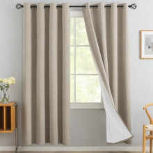 Cortinas de linho natural, 100% blackout, 183 cm, ilhós térmicos, escurecimento do ambiente, texturizadas, forro branco acinzentado, 2 painéis.