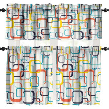 Cortina de cozinha estilo meados do século XX, estampa geométrica abstrata, 137 x 46 cm, com bolso para varão, 1 painel, compatível com