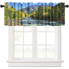 Cortina com bandô em estilo aquarela com estampa de pinheiros/coníferas em floresta verde, bolso para varão, 137 x 46 cm (54 x 18 polegadas),
