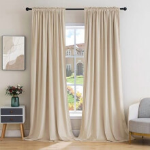 Cortinas de veludo bege com isolamento térmico e bloqueio de luz, ideais para quarto e sala de estar. Conjunto com 2 painéis de 2 cortinas de 213