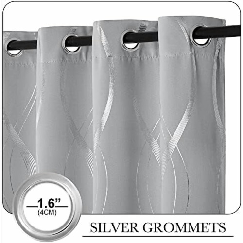 Microfiber Blackout Curtains 52x84 in, Silver Wave Foil 2